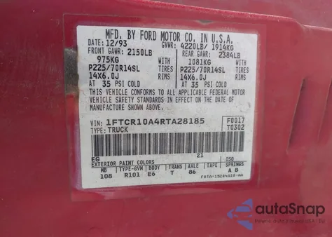 1994 Ford Ranger из США, поврежденный, VIN 1FTCR10A4RTA28185